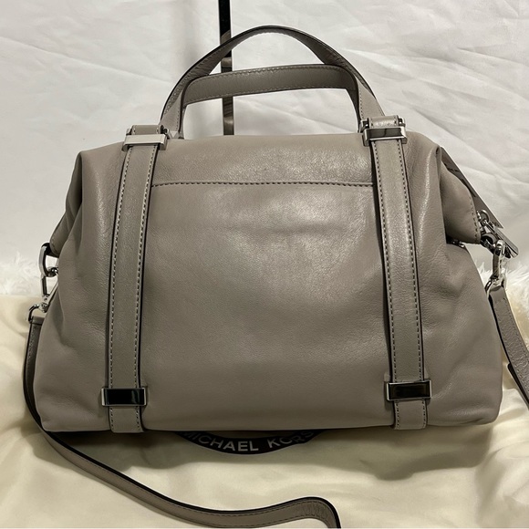 NWT MICHAEL Michael Kors Blaine Leather Satchel in Pearl grey Minimalist purs - Picture 2 of 15